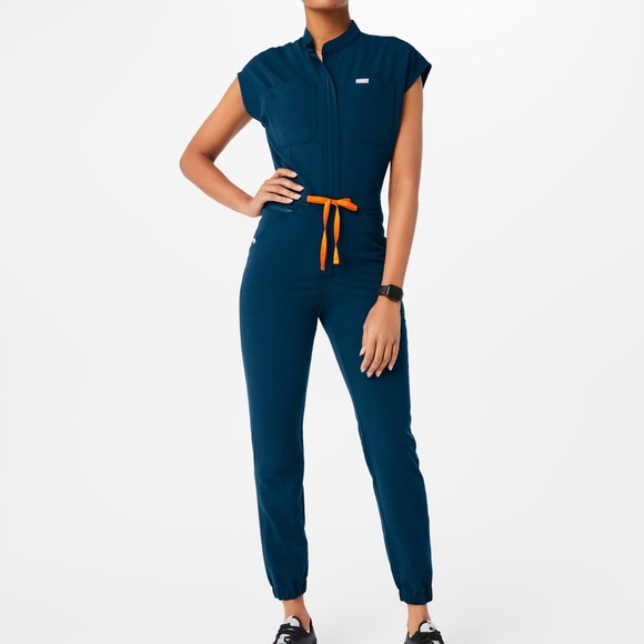 FIGS Rafaela Cargo Scrub Jumpsuit in Deep Reef Blue - Picture 1 of 11